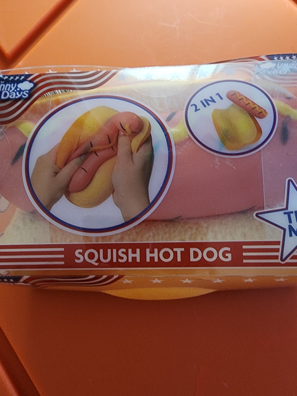 Squish Hot Dog Plush Toy - Yellow & Pink.